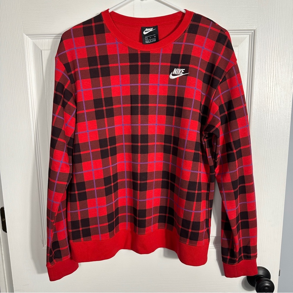 Nike Red and Black Plaid Sweatshirt